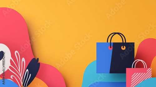 Colorful shopping bags with abstract background