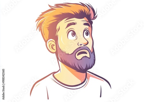 Line art illustration featuring a warm gradient drawing of a cartoon man with a beard expressing worry