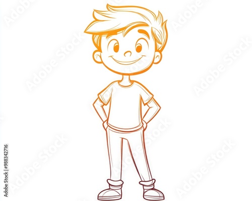 Line art illustration featuring a warm gradient drawing of a cheerful cartoon boy photo