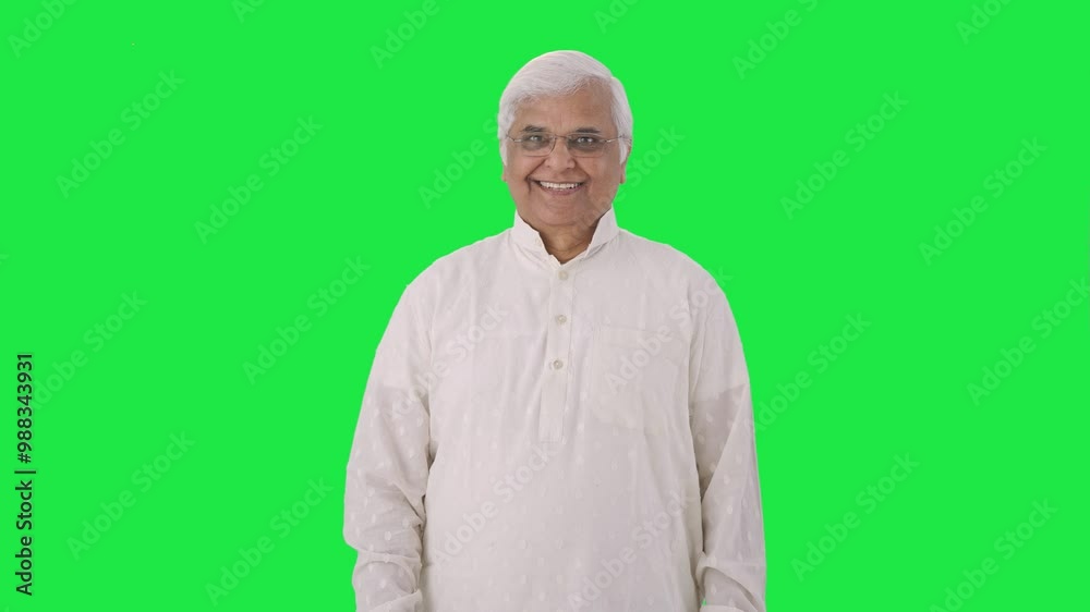 Happy Indian old man smiling Green screen Happy Indian old man smiling Green screen