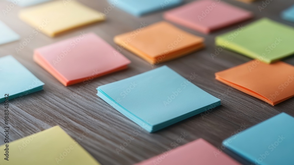 Colorful sticky notes arranged on a wooden surface Colorful sticky notes arranged on a wooden surface