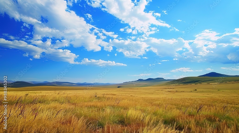 A glorious display of beautiful scenery with natural beauty and expansive grasslands. The grasslands are a vivid green, stretching as far as the eye can see. There are wildflowers dotting the landscap A glorious display of beautiful scenery with natural beauty and expansive grasslands. The grasslands are a vivid green, stretching as far as the eye can see. There are wildflowers dotting the landscap