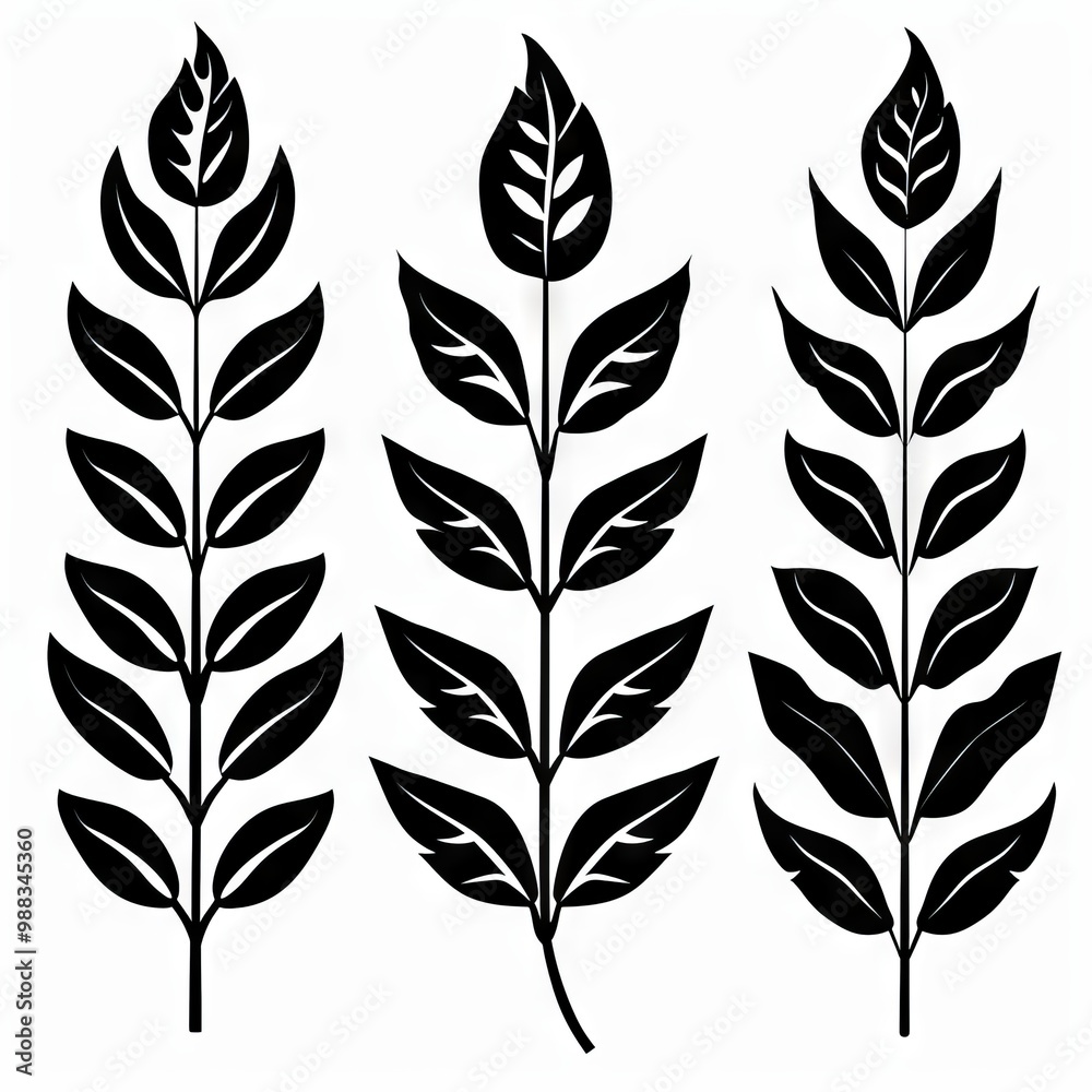 Fototapeta premium Croton (Codiaeum variegatum) Pot Plant Icon Set, Codiaeum Plant Flat Design, Abstract Croton Symbols