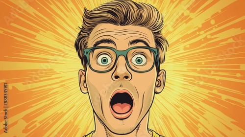 Cartoon illustration of a shocked man in a line art style