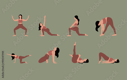 Yoga pose vector element set