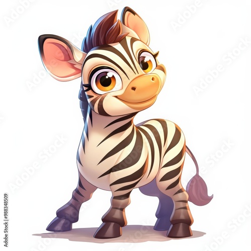 Animal cartoon, Cute cartoon zebra character, white isolate background photo