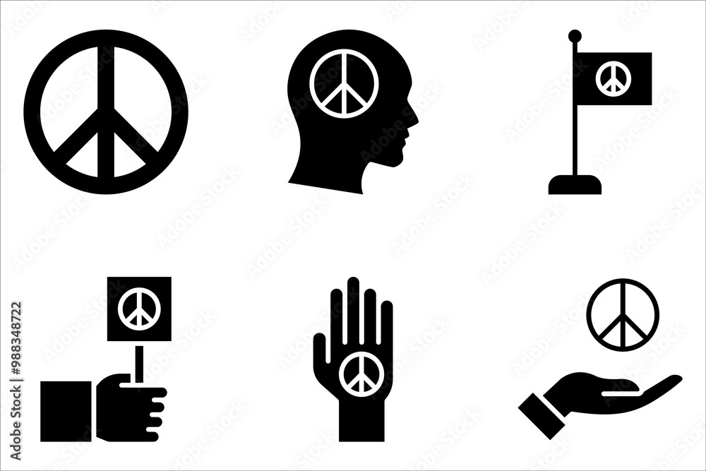Peace symbol icon set on white background. Black and white circle international peace icon for anti war Peace symbol icon set on white background. Black and white circle international peace icon for anti war