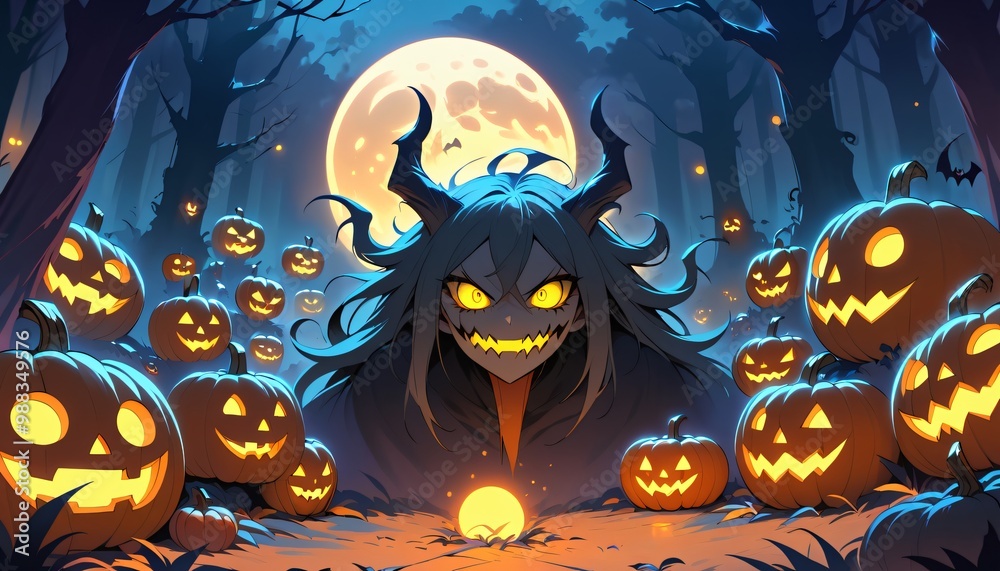 illustration of a Halloween night with moon and pumpkin background illustration of a Halloween night with moon and pumpkin background