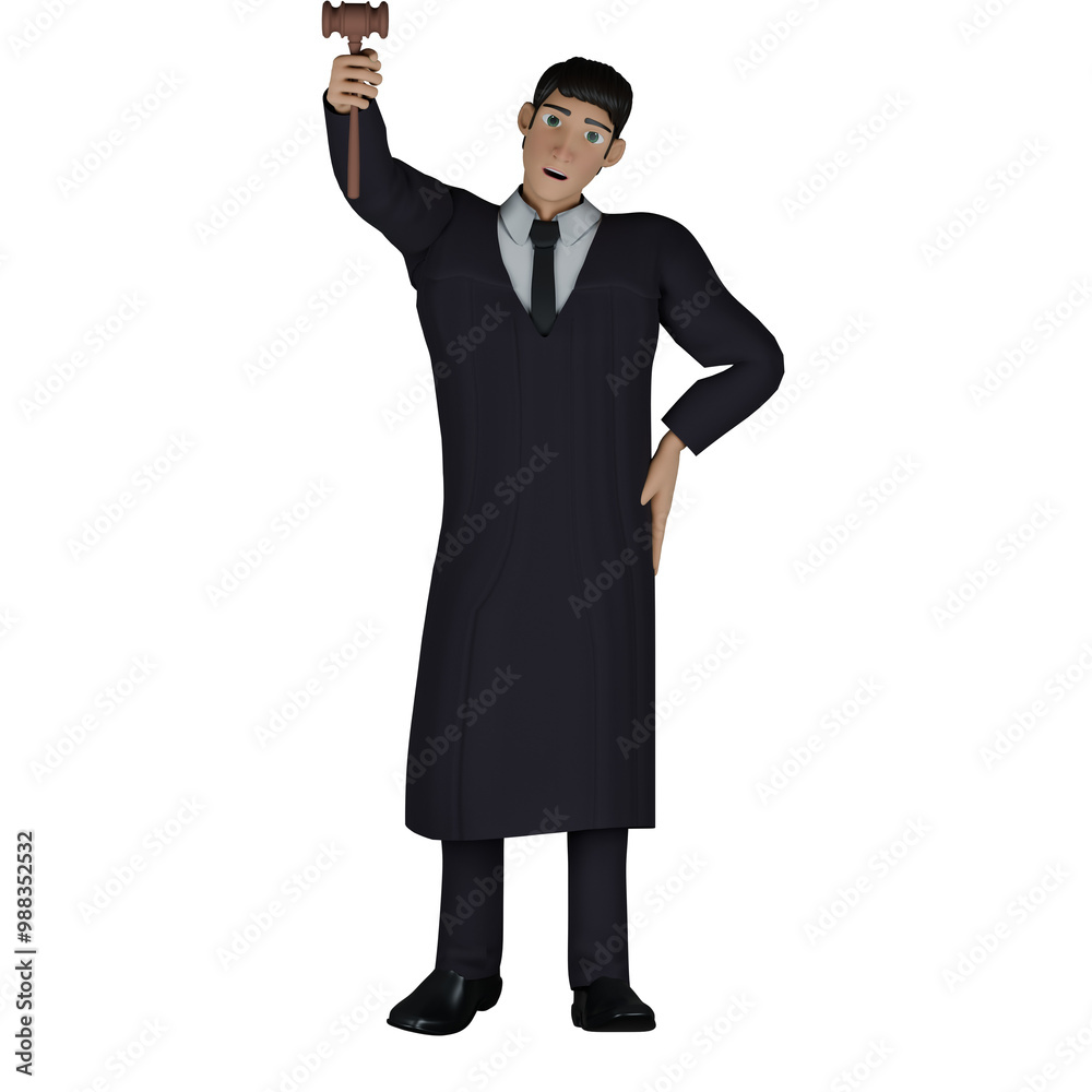 3D Legal Character. A male judge stands holding a court hammer in his right hand while his left hand is on his his left hand is on his waist. Male Judge Illustration 3D Legal Character. A male judge stands holding a court hammer in his right hand while his left hand is on his his left hand is on his waist. Male Judge Illustration
