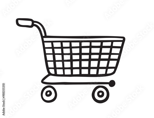 Shopping cart doodle hand drawn icon. isolated Empty sketch cart line style. Concept market shop or store, making purchases