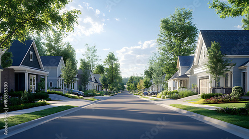 Street view of a quiet residential neighborhood.