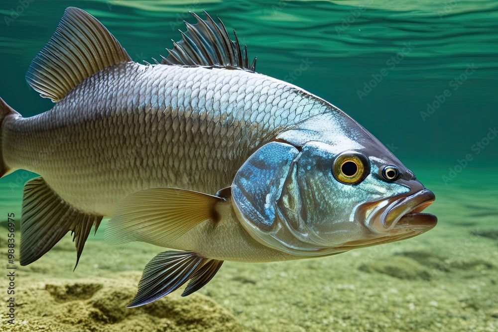Fototapeta premium Bold Tilapia Fish on Pristine Aquatic Backdrop for Fresh Water Angling