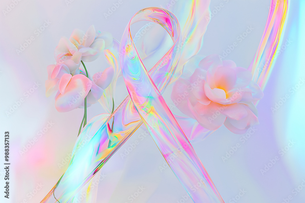 Obraz premium Floral Pink Ribbon for Breast Cancer Awareness