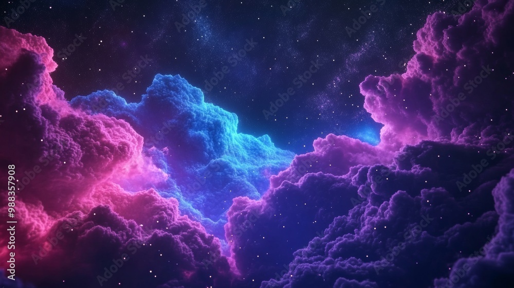 3D rendering of a colorful nebula with stars on a dark background. 3D rendering of a colorful nebula with stars on a dark background.