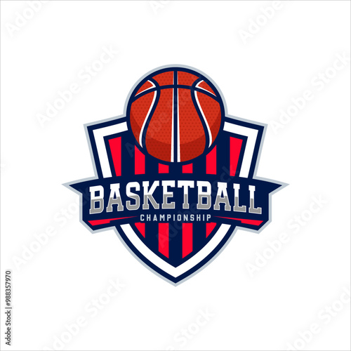 Basketball club logo. Basketball club emblem, design template on dark background