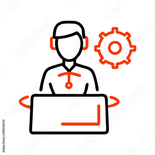 Service desk customer support icon featuring an agent behing a counter with headset 