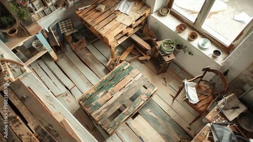 Rustic Workshop with Wooden Furniture and Tools