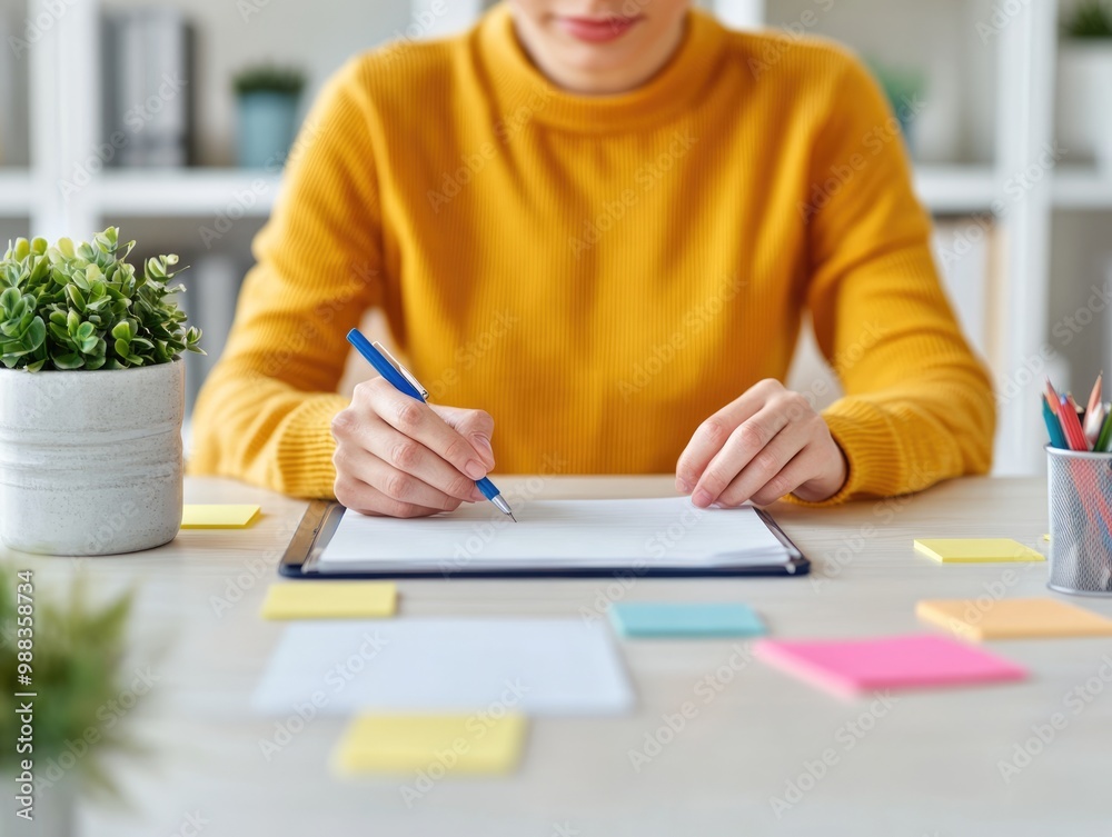 Creative individual brainstorming ideas at a desk Creative individual brainstorming ideas at a desk