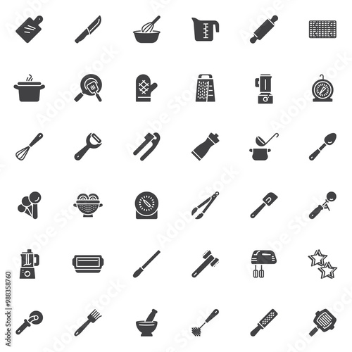 Kitchen utensils vector icons set