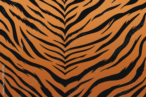 Vector of a tiger print pattern or tiger skin texture with abstract black stripes on an orange gradient background.