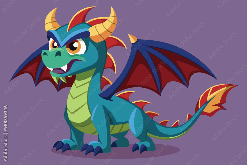 A vibrant dragon character with sharp horns and detailed scales stands confidently, showcasing its playful yet fierce personality on a soft purple backdrop. A vibrant dragon character with sharp horns and detailed scales stands confidently, showcasing its playful yet fierce personality on a soft purple backdrop.