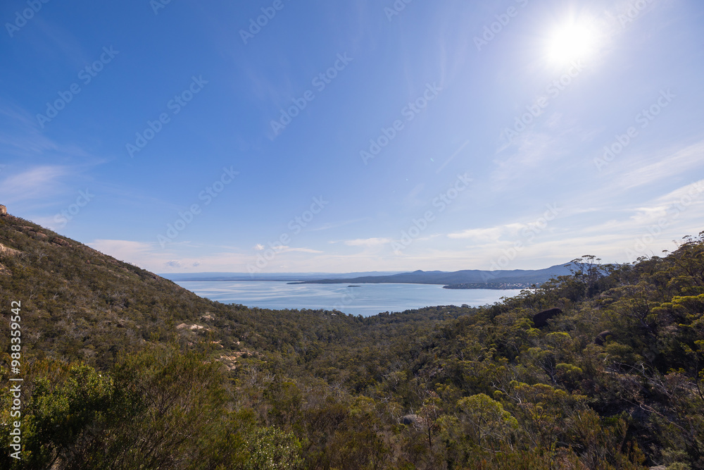 Scenic panoramic views of Wineglass Bay in Freycinet National Park, Tasmania Scenic panoramic views of Wineglass Bay in Freycinet National Park, Tasmania