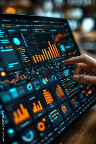 Digital analytics data visualization. Big data. Network connection. Artificial intelligence technology. Digital tech. Hand typing, gesturing.	