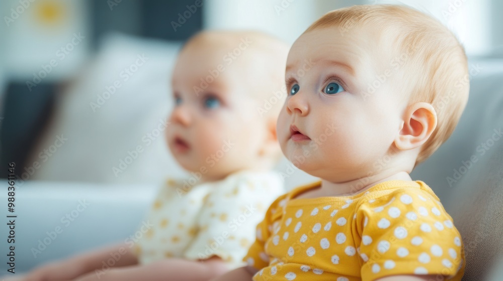 A group of babies sits together, captivated by the bright colors of the cartoons on the screen while enjoying their playtime A group of babies sits together, captivated by the bright colors of the cartoons on the screen while enjoying their playtime