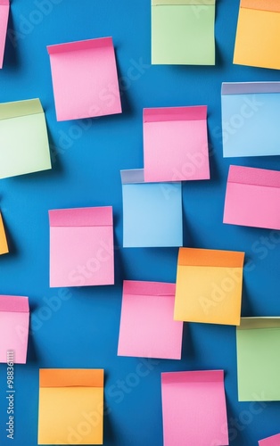 Colorful sticky notes on a vibrant blue background