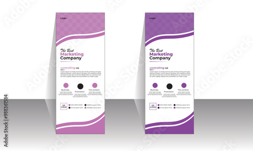 this is a roll up banner design with pink and purple color