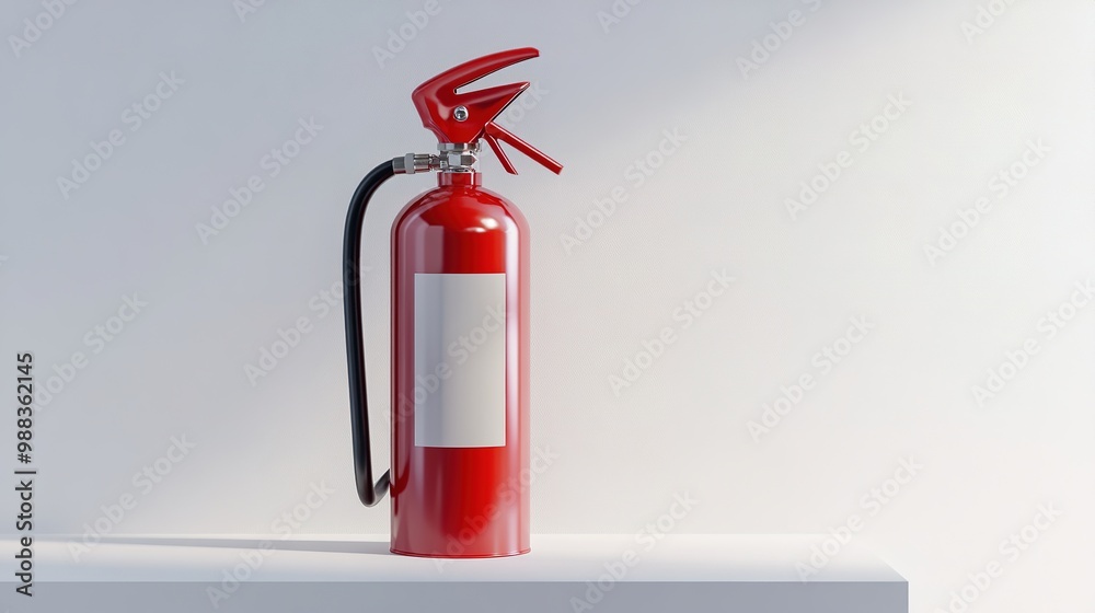 Fire extinguisher displayed on a pedestal against a white backdrop, emphasizing its design and functionality Fire extinguisher displayed on a pedestal against a white backdrop, emphasizing its design and functionality