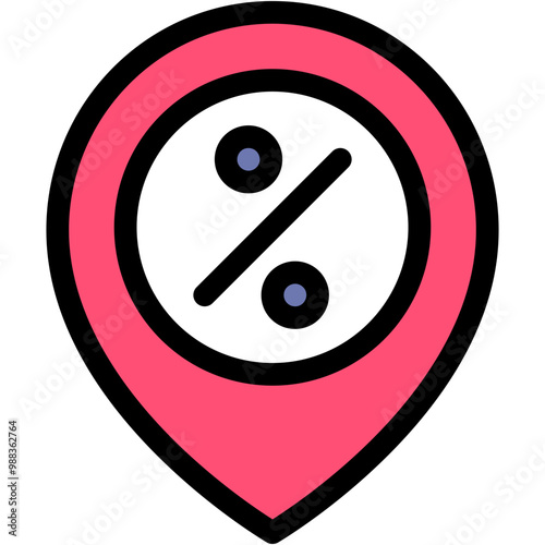 Vector Icon for Discount, pin, location, percent, center