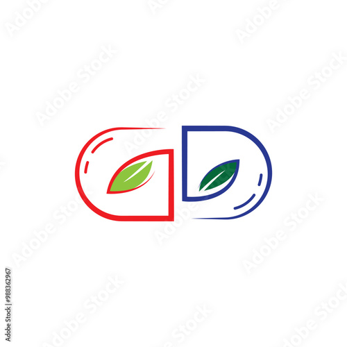 herbal capsule pill leaf medicine drug logo vector