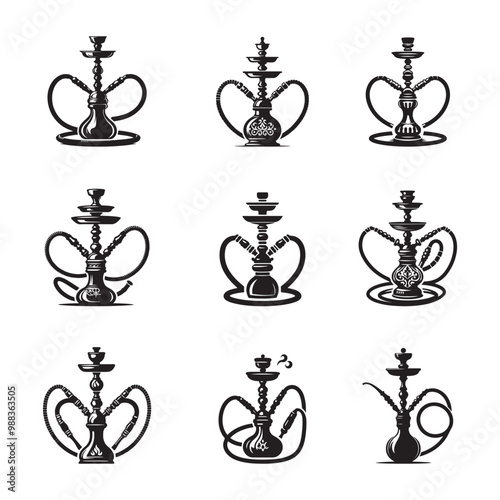 set of hookah silhouette vector illustration