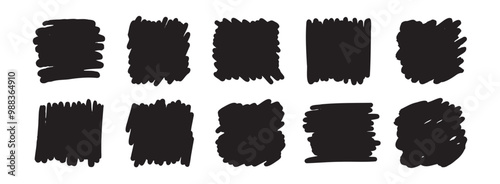 Abstract hand drawn scribble set art. Vector grunge brush square. Sketch graphic design isolated on white background.