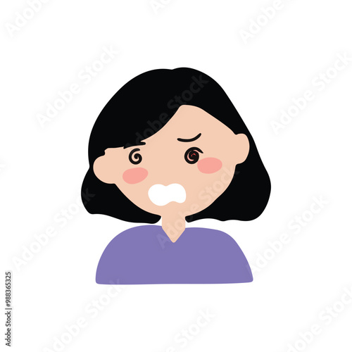 Kawaii expression face woman. Various faces and hairstyles. Funny characters. Avatar, cute comic style. Hand drawn vector illustrations.