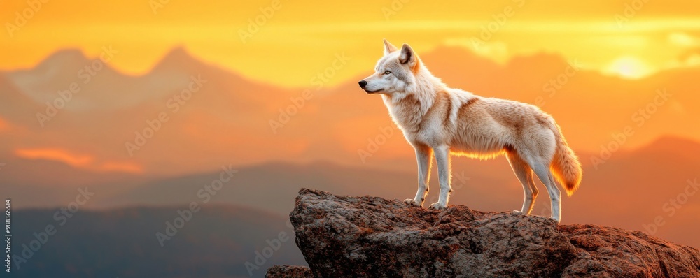 Majestic Lone Wolf on Rocky Outcrop in Untamed Wilderness Majestic Lone Wolf on Rocky Outcrop in Untamed Wilderness