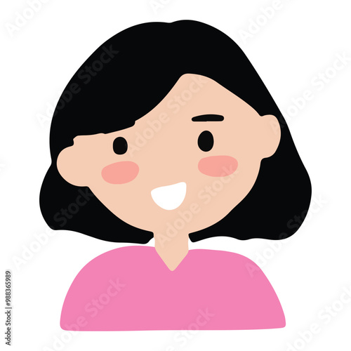 Kawaii expression face woman. Various faces and hairstyles. Funny characters. Avatar, cute comic style. Hand drawn vector illustrations.