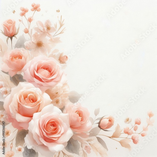 A soft, elegant arrangement of peach roses and delicate flowers, embodying romance.