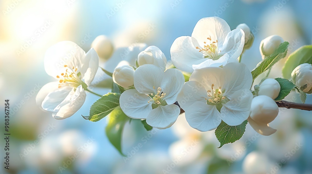 blooming apple tree adorned with white flowers against a clear blue background. Perfect for travel visuals, spring themes, and nature-inspired designs blooming apple tree adorned with white flowers against a clear blue background. Perfect for travel visuals, spring themes, and nature-inspired designs