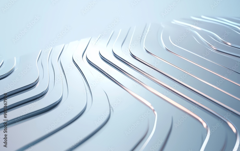 Fototapeta premium Futuristic mechanical line art on light blue background, abstract machinery resembling a high-tech semiconductor device, clean lines, intricate circuit-like patterns, sleek tech aesthetic