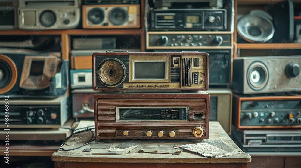 Fototapeta premium Retro Cassette Player, vintage radio.