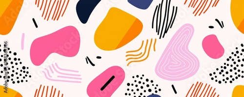 Playful and youthful pattern with colorful shapes, clean lines, child-like energy, vibrant and fun design, bold abstract elements, perfect for kids' themes and cheerful aesthetics.