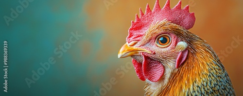 Vibrant close-up of a golden hen, perfect for Thanksgiving and Halloween themes, ideal for fall-themed decor or festive culinary promotions. photo