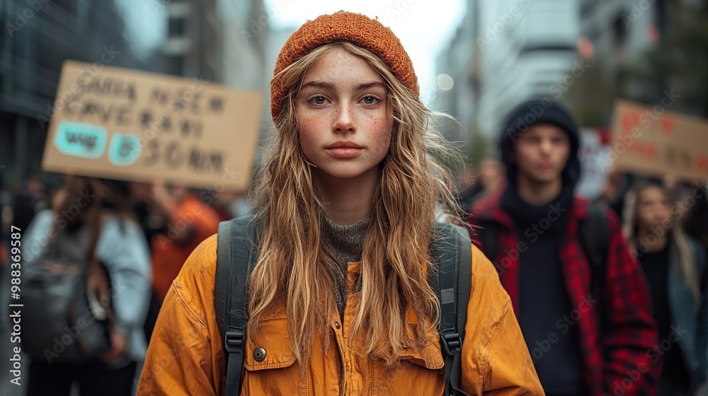 Obraz premium generation z activists with banners protesting on the street