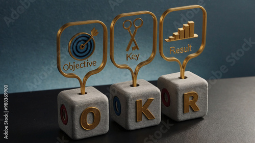 OKR Framework with Objective, Key, and Result Concept on Luxury Blocks