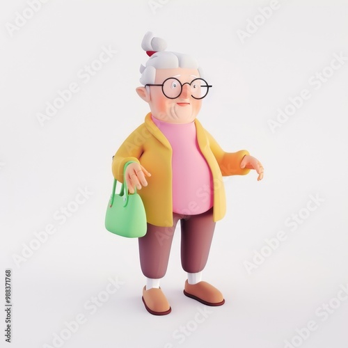 old woman in 3d style on the white background