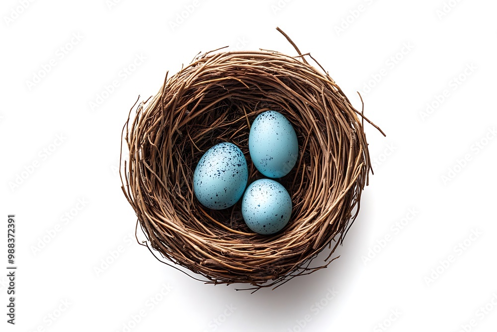 Obraz premium Easter blue eggs in a nest, isolated design element.