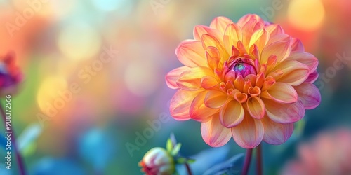 Vivid summer flower in bloom, softly blurred garden backdrop, showcasing vibrant colors and intricate petal details.