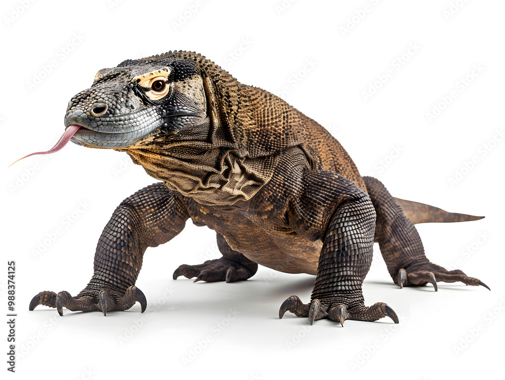 Obraz premium komodo dragon with tongue out isolated on white background